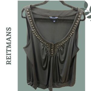🛍️3/$40 Reitmans Black Embellished Neckline Sleeveless Top Waistband Size 3X